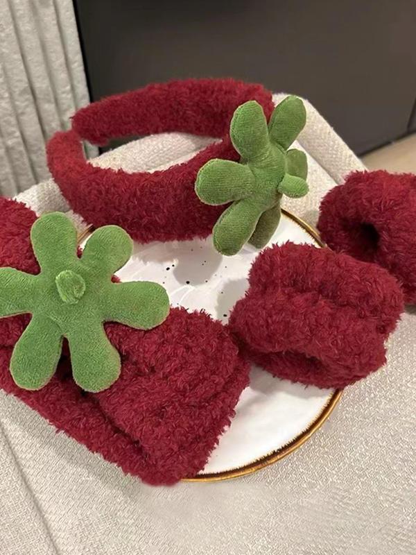 Cute Strawberry Design Hair Band & Wristband & Hair Hoop, 4pcs set Soft Comfort Hair Hoop & Hair Band & Wristband, Fashion Hair Accessories Set for Women & Girls