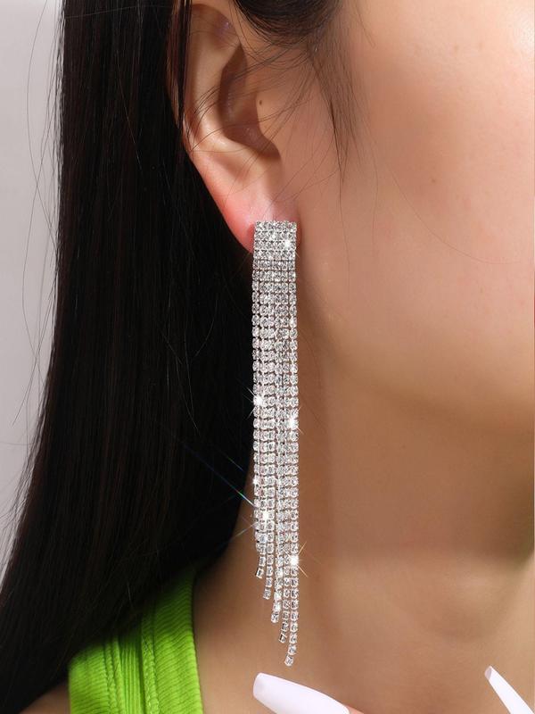 Elegant Rhinestone Decorated Tassel Design Dangle Earrings, 2024 New Style Exquisite Trendy Dangle Earrings, Fashionable Jewelry for Women for Daily & Party Decoration