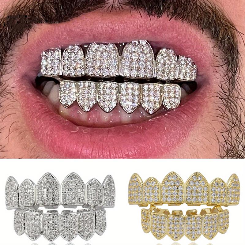 2 Piece Top & Bottom Set for Rappers and Cosplayers -  Cubic Zirconia Teeth Grills Punk Tooth Caps Cosplay Rapper Jewelry Glittering Hip Hop Cubic Zirconia Teeth Grills -