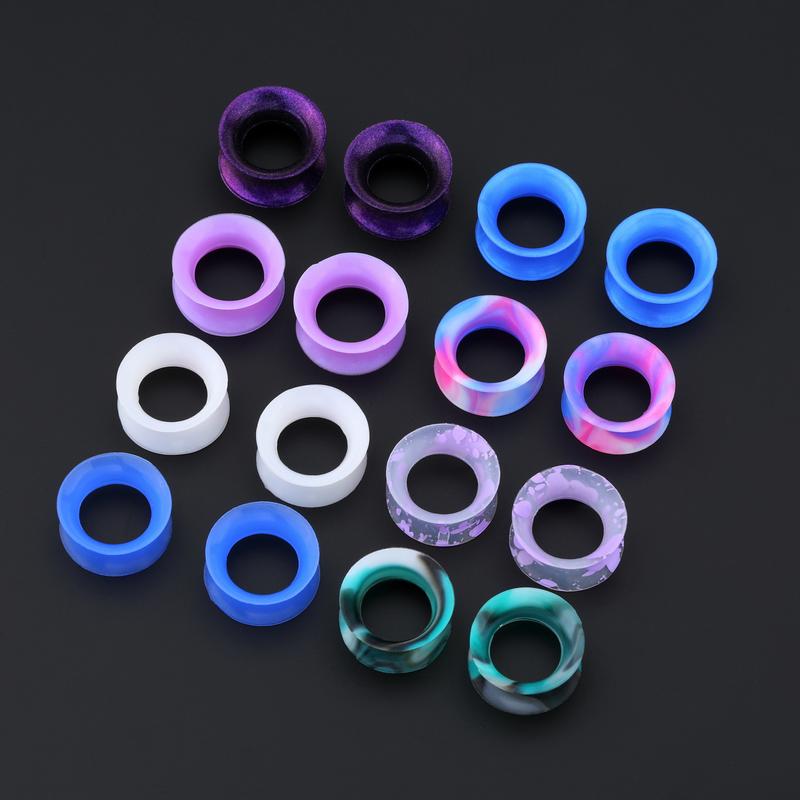 16PCS Lavender Double Flare Soft Silicone Flesh Tunnels