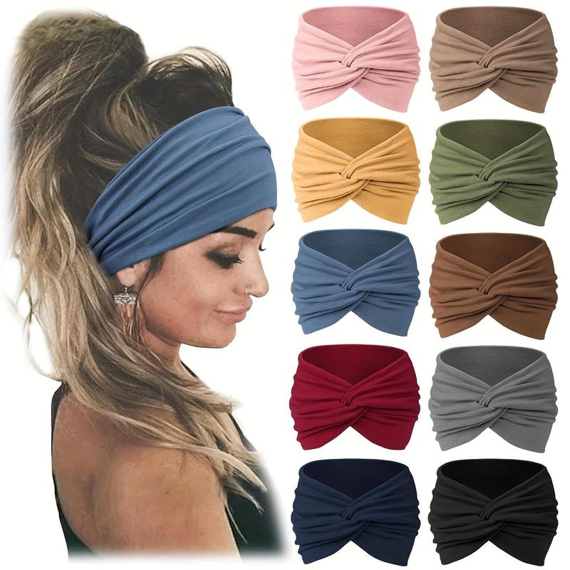 Random Color Knot Design Headband, 10pcs set Soft Elastic Headband, Hair Accessories for Women & Girls, Yoga Running Sports Headband