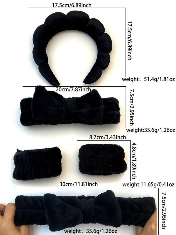 Cute Bowknot Decor Plush Hair Hoop & Hair Band & Wristbands for Women & Girls, Minimalist Headwear Suitable for Thick Hair for Shower, Yoga, Washing Face