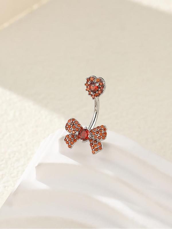 Rhinestone Decorated Bow Design Belly Ring, Navel Ring, Women's Belly Piercing Body Jewelry For Daily Decoration