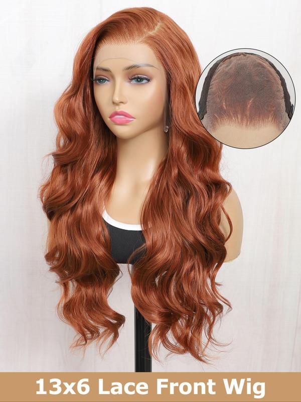 24 Inch Burgundy Ginger Long Body Wavy Wigs for Women, Gorgeous Fluffy Wigs without Bangs, Synthetic Heat Resistant HD Lace Front Wigs for Party, Daily Use