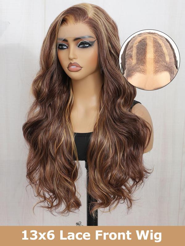 24 Inch Ombre Lace Front Wigs for Women, Gorgeous Fluffy Wigs without Bangs, Synthetic Heat Resistant Wigs for Party, Daily Use