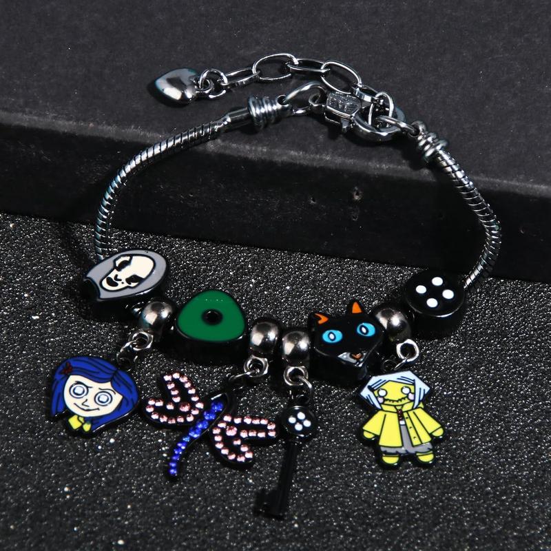 Coraline Charms Bracelet Key Seeing Stone Necklace - Halloween Costume Jewelry Gift for Women Men and Fans