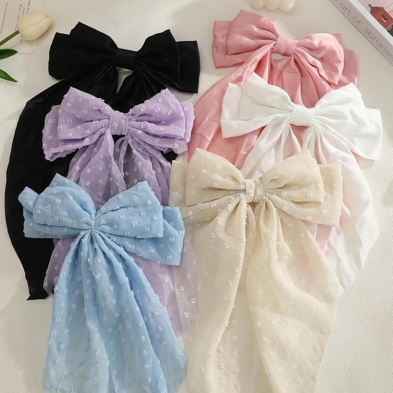 6PCS Big Satin Bows for Women, Long Tail Coquette Hair Accessories - Cute Aesthetic Hair Clips & Ribbons for Gifts