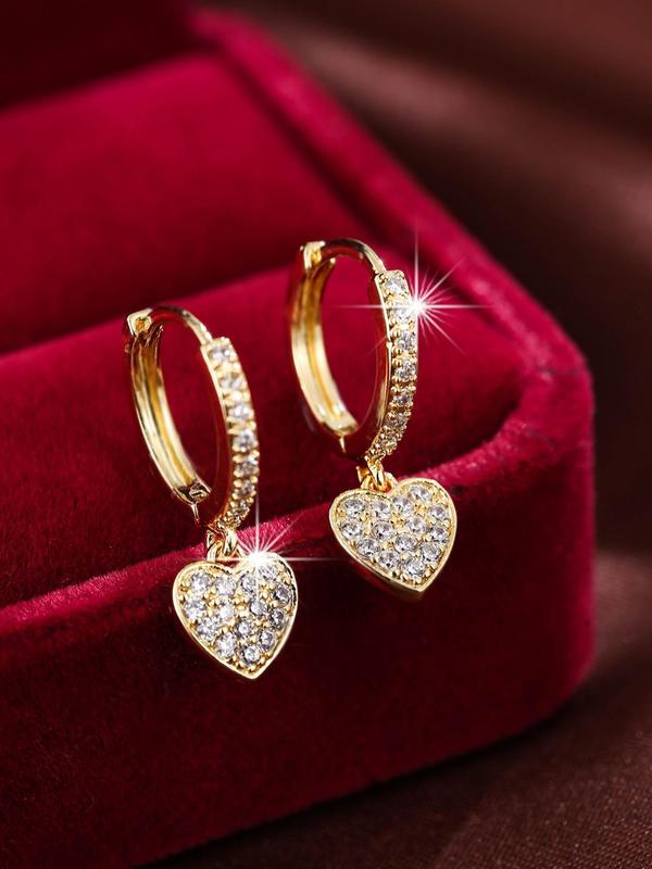 Fashion Heart Shaped Dangle Earrings, Rhinestone Decor Drop Earrings for Women, Casual Jewelry for Party, Daily Clothing Decor, Trendy All-match & Exquisite Jewelry for Birthday Gift