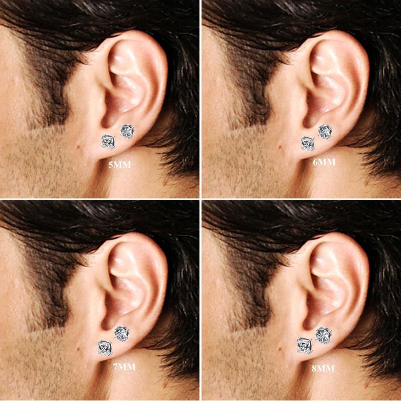 FLORIDECO 2 Pairs Stainless Steel Stylish Non-Piercing Magnetic Stud Earrings Hypoallergenic CZ Men and Women 5-8MM Sizes