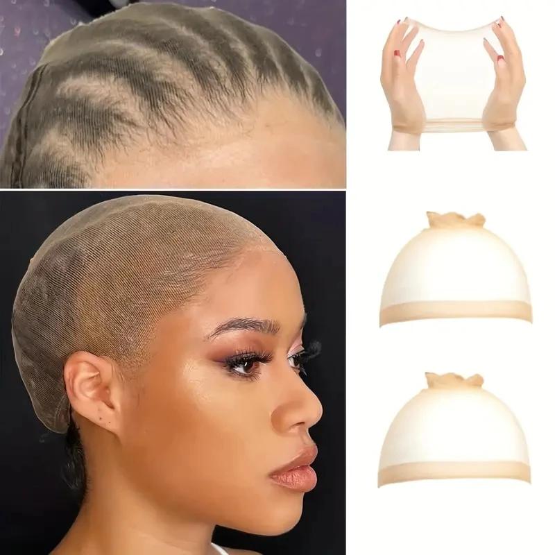 Bling Hair 1pack with 2pcs HD Wig Caps High Quality Transparent HD Hair Nets Weave Nylon Stretchy Lace Front Wig Cap for Women Men Light Brown