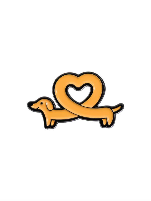 Cute Cartoon Dachshund Dog Design Brooch, Fashion Heart Design Alloy Badge for Daily Clothing Decor, Trendy All-match & Exquisite Brooch for Birthday Gift