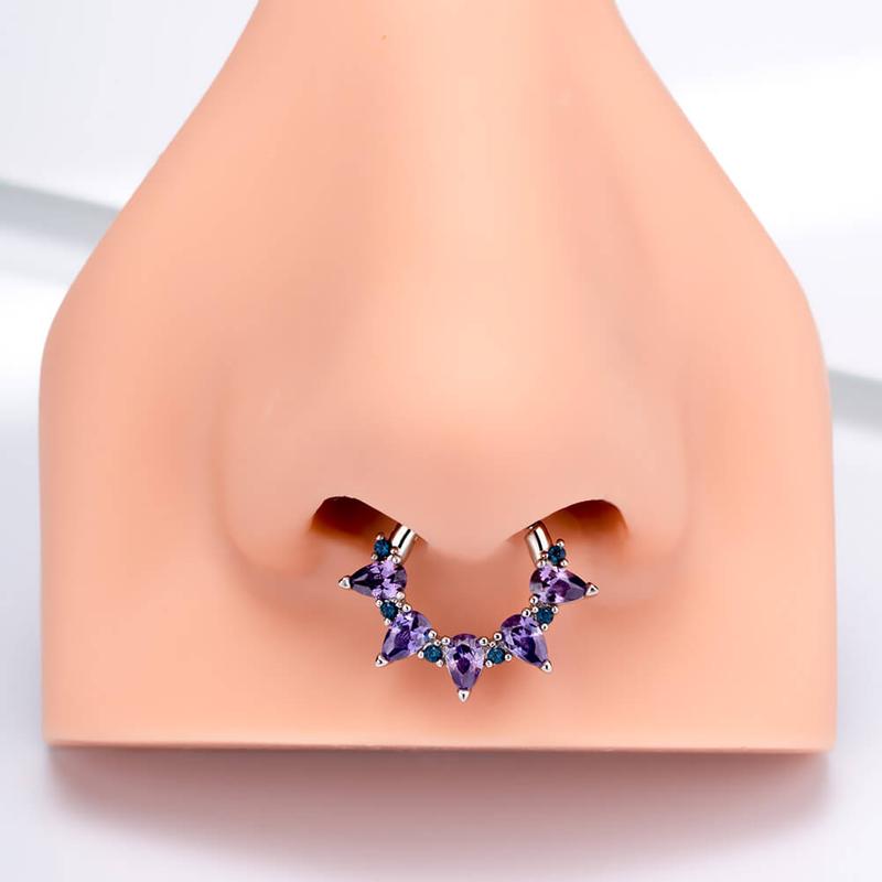 Oufer 16G Gorgeous Purple CZ Hinged Segment Septum Ring