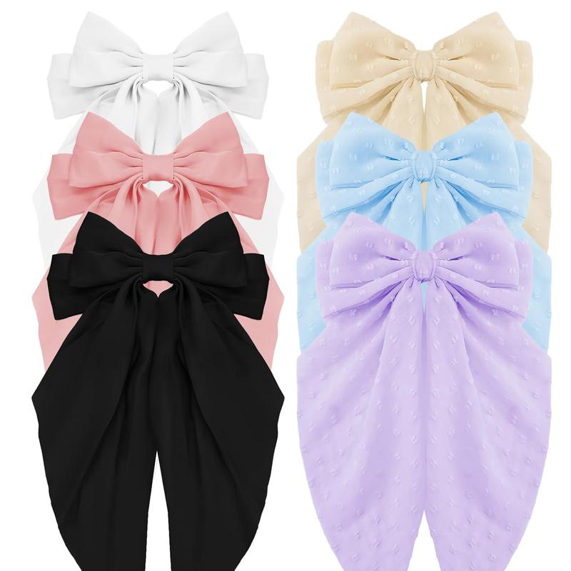 6PCS Big Satin Bows for Women, Long Tail Coquette Hair Accessories - Cute Aesthetic Hair Clips & Ribbons for Gifts