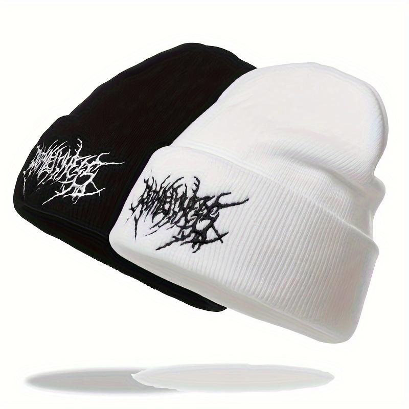 2PCs Men's Casual Gothic Scar Embroidery Knitted Beanie, Women's Fashion Street Ski Cap Men's