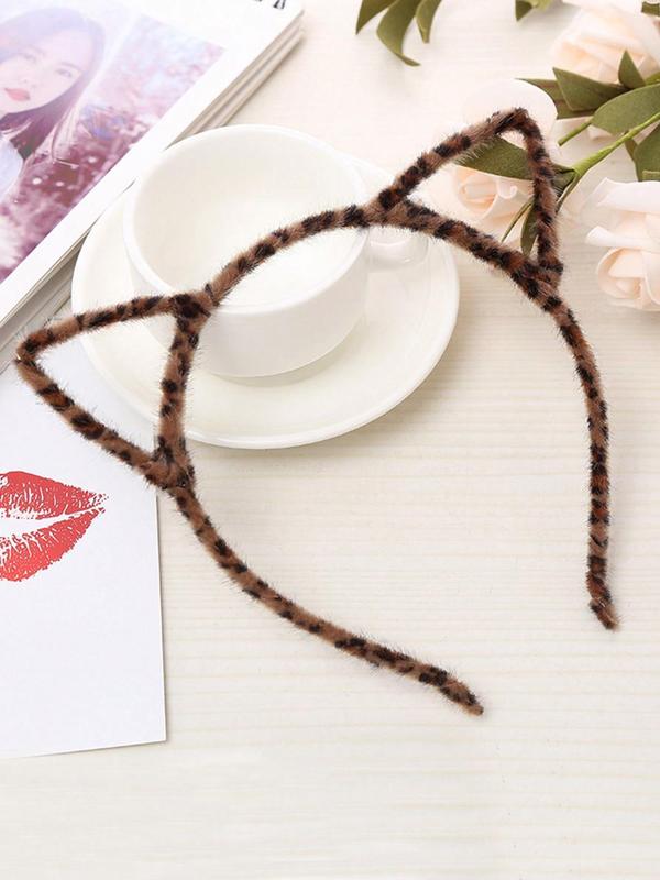 Cute Leopard Print Cat Ear Design Hair Hoop, 2024 New Style Fashionable Hair Accessories for Women & Girls, Cute Lovely Hairwear for Daily Used