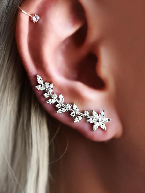 Flower Design Ear Cuff (1 Pair), Rhinestone Decor Earrings for Women for Party, Daily Clothing Decor, Trendy All-match Wedding Anniversary Party Jewelry Gift