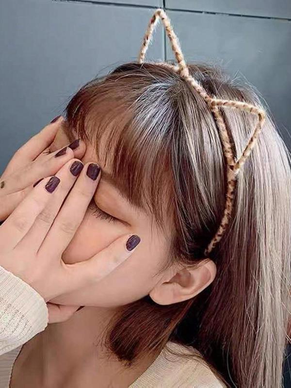 Cute Leopard Print Cat Ear Design Hair Hoop, 2024 New Style Fashionable Hair Accessories for Women & Girls, Cute Lovely Hairwear for Daily Used