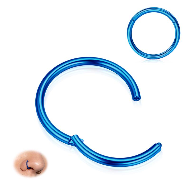 BodyBonita Hinged Nose Rings Hoops - 316L Surgical Steel Seamless Nose Piercing Jewelry Hypoallergenic 20G 18G 16G Septum Clicker Lip Rings Cartilage Helix Daith Conch Tragus Rook Labret Belly Button 6mm 7mm 8mm 9mm 10mm Blue Rainbow