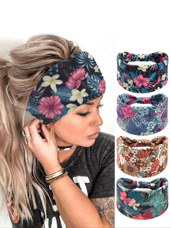 Women's Ditsy Floral Print Knot Design Hair Band, Breathable Elastic Hair Band, Hair Accessories for Women & Girls