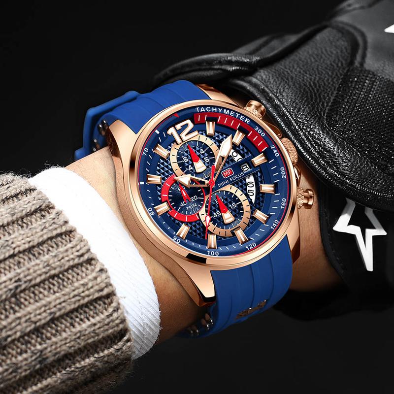 MF MINI FOCUS Watches for Mens Fashion Sports Waterproof Chronograph Watches with Silicone Strap Business Work Wrist Watch Auto Date Watches Silicon  for Men