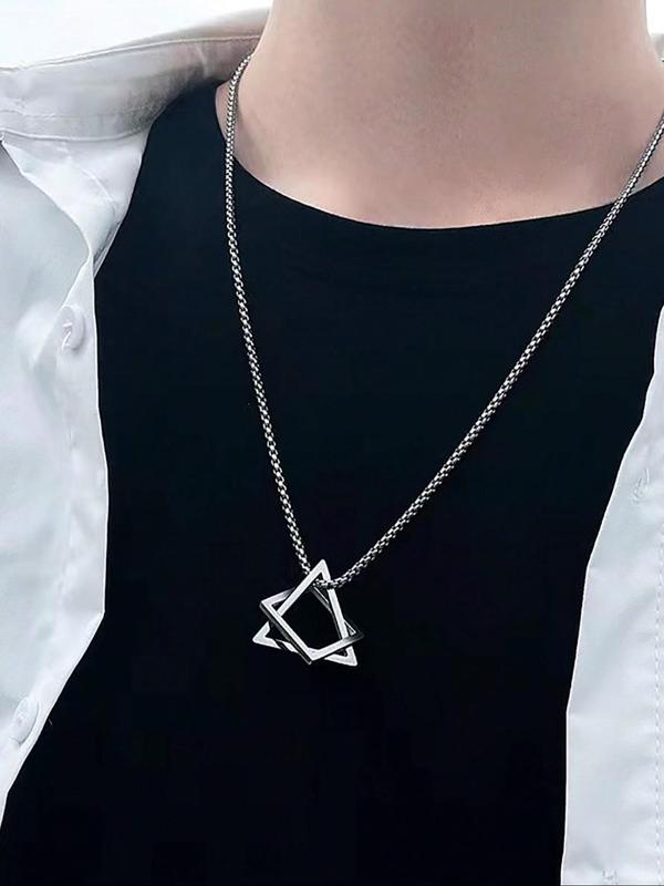 Men's Punk Style Triangle Shaped Pendant Necklace, Trendy Stainless Steel Jewelry for Party, Daily Clothing Decor, Gifts for Boy