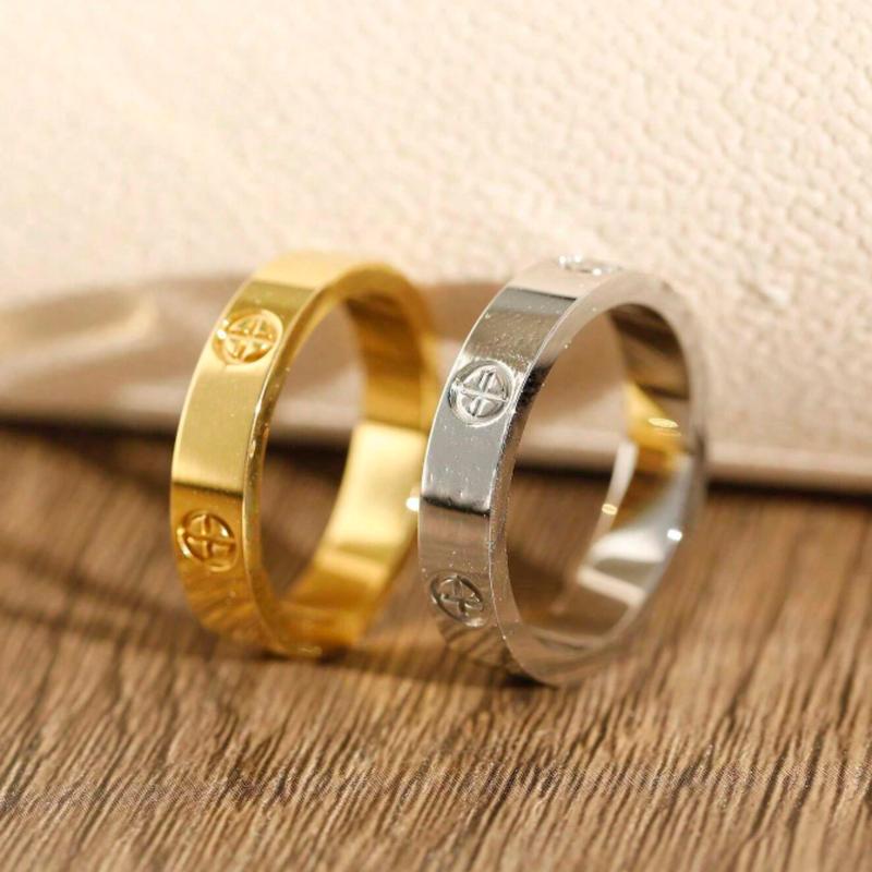 Fashionable Minimalist Stainless Steel LOVE Ring, Delicate Couple Ring For Men & Women, Suitable For Daily Wear