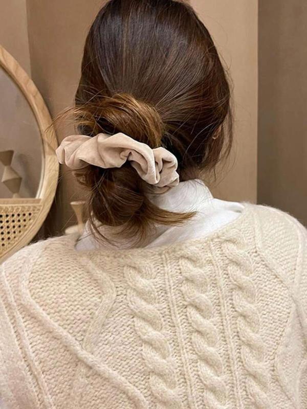 Solid Color Scrunchie, Elegant High Stretch Hair Tie for Women & Girls, Minimalist Headwear Suitable for Thick Hair