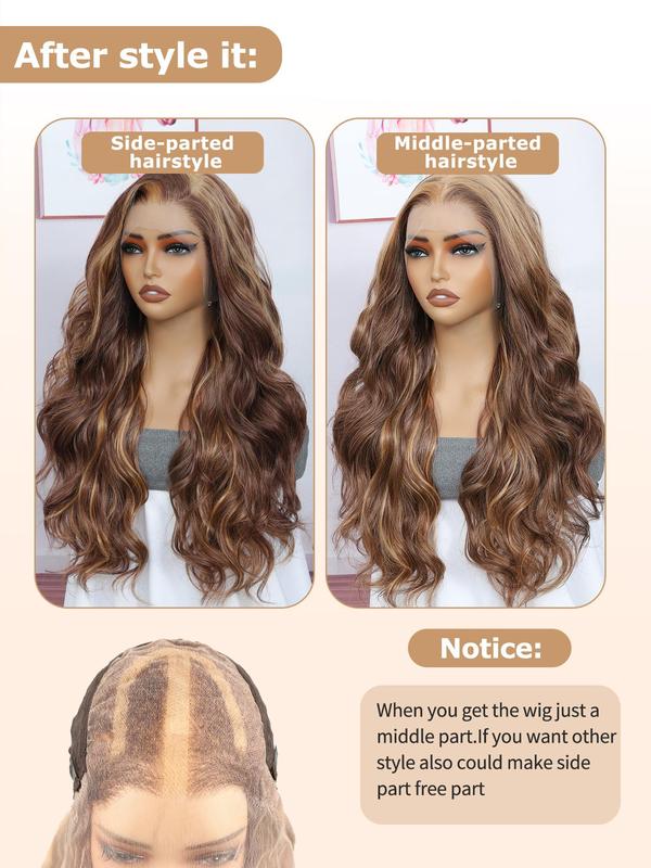 24 Inch Ombre Lace Front Wigs for Women, Gorgeous Fluffy Wigs without Bangs, Synthetic Heat Resistant Wigs for Party, Daily Use