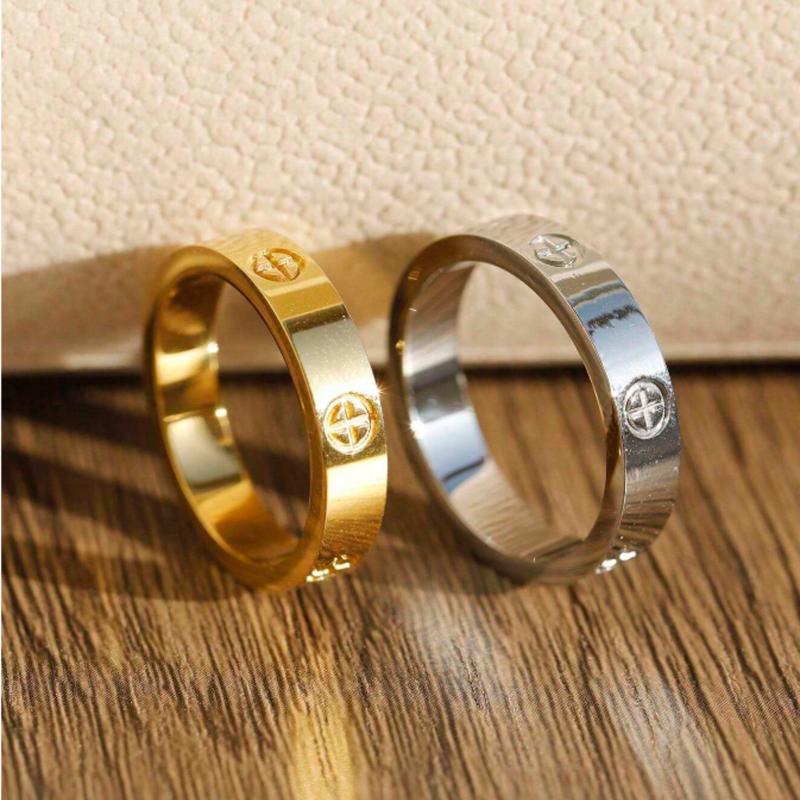 Fashionable Minimalist Stainless Steel LOVE Ring, Delicate Couple Ring For Men & Women, Suitable For Daily Wear