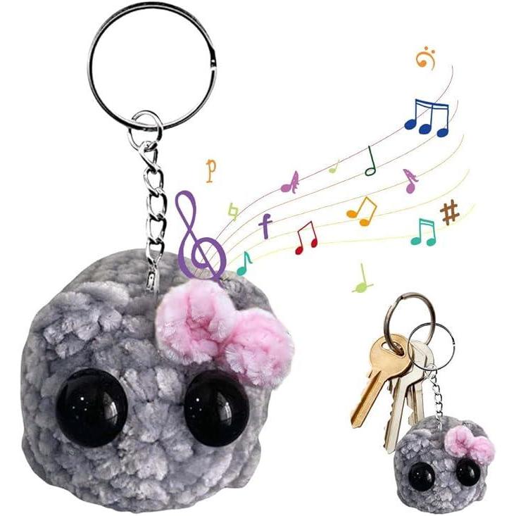 Sad hamster keychain cute crochet emoji plush front knitted hamster with bow desk home decoration gift hamster knitted doll accessories, keychain with music