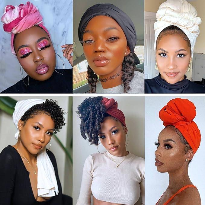 4-Pcs Head Wraps for Black Women African Head Wrap Lightweight for Women Long Plain Turban Hair Scarf Scarves Fashion Accessories Headbands