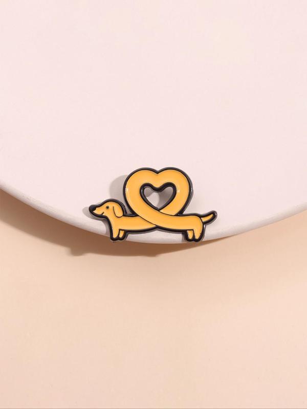 Cute Cartoon Dachshund Dog Design Brooch, Fashion Heart Design Alloy Badge for Daily Clothing Decor, Trendy All-match & Exquisite Brooch for Birthday Gift