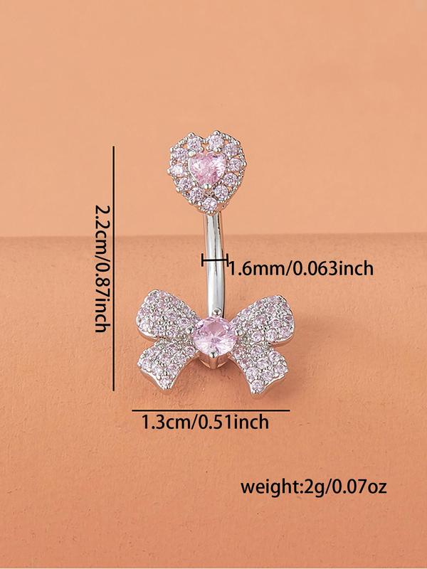 Rhinestone Decorated Bow Design Belly Ring, Navel Ring, Women's Belly Piercing Body Jewelry For Daily Decoration