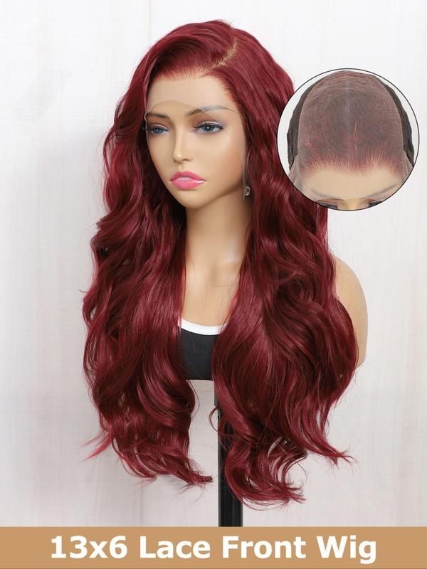 24 Inch Burgundy Ginger Long Body Wavy Wigs for Women, Gorgeous Fluffy Wigs without Bangs, Synthetic Heat Resistant HD Lace Front Wigs for Party, Daily Use