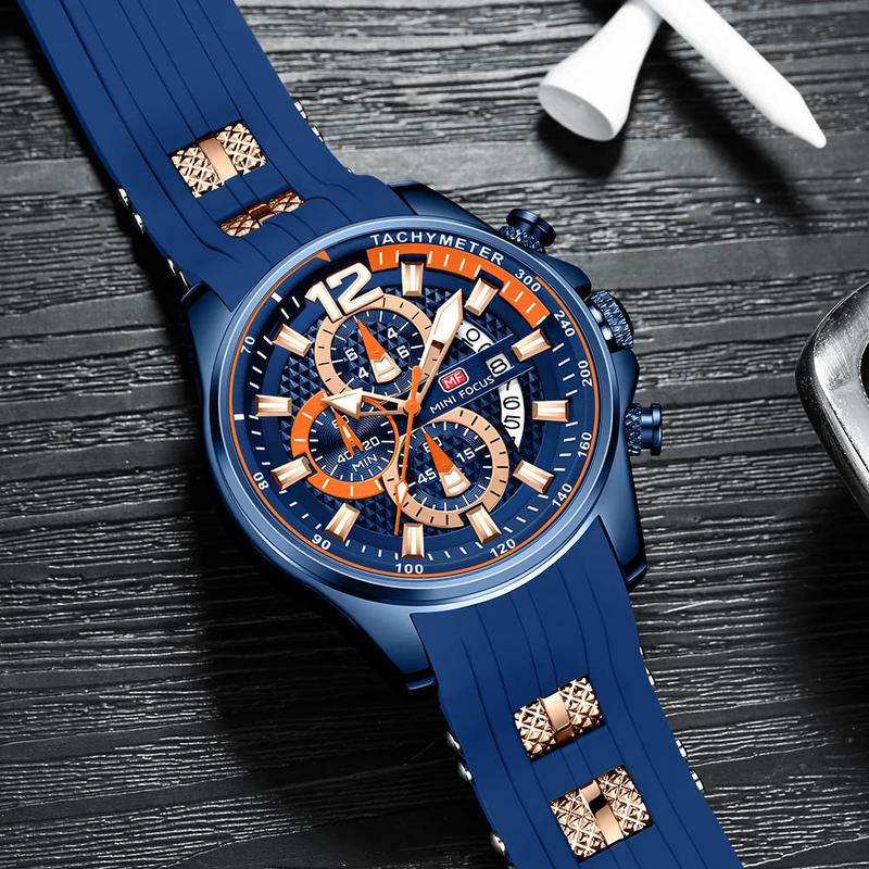 MF MINI FOCUS Watches for Mens Fashion Sports Waterproof Chronograph Watches with Silicone Strap Business Work Wrist Watch Auto Date Watches Silicon  for Men