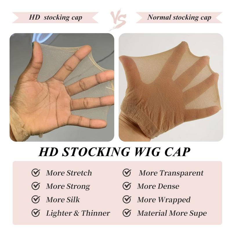 Bling Hair 1pack with 2pcs HD Wig Caps High Quality Transparent HD Hair Nets Weave Nylon Stretchy Lace Front Wig Cap for Women Men Light Brown