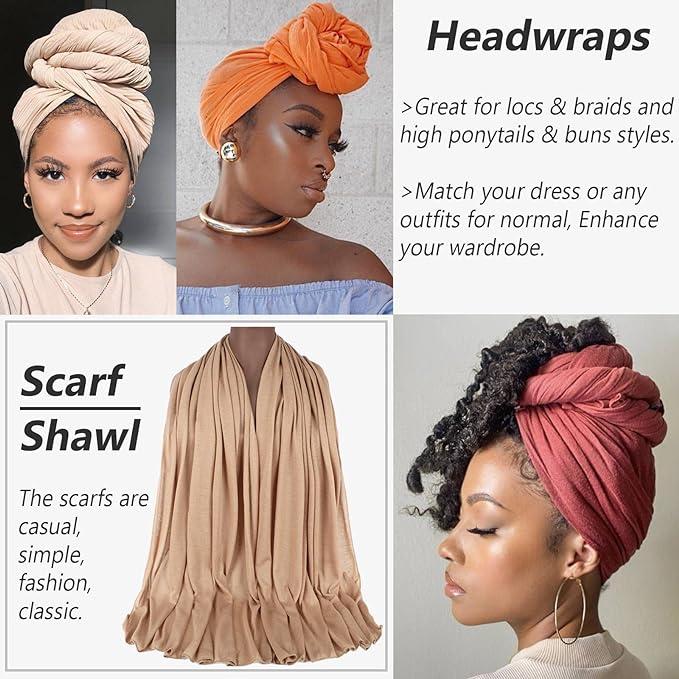 4-Pcs Head Wraps for Black Women African Head Wrap Lightweight for Women Long Plain Turban Hair Scarf Scarves Fashion Accessories Headbands