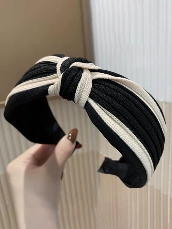 Colorblock Knot Design Headband, Elegant Wide Band Knitted Hair Hoop for Women & Girls, Fashion Hair Accessories for Party, Daily Clothing Decor