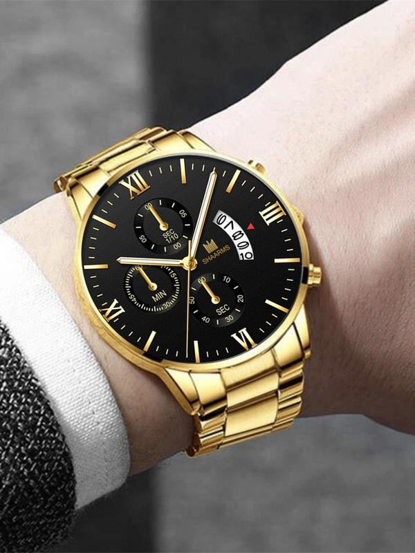 Men's Casual Sportive Analog Quartz Watch with Stainless Steel Band As Gift, Elegant Business Wristwatch for Business & Daily Use, Minimalist Aesthetic Watch Gift without Box