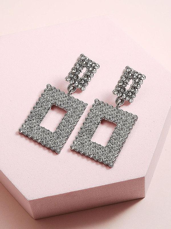 Rhinestone Decorated Geometric Dangle Earrings (1 Pair), Elegant Gorgeous Jewelry for Party, Luxury Fashion Accessories for Women