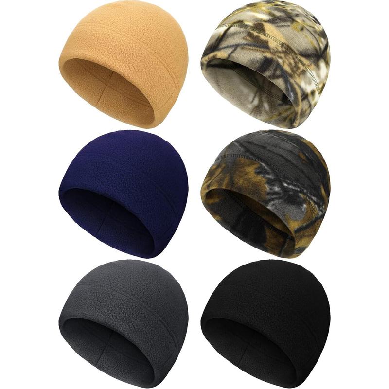 6 count Winter Watch Skull Cap Men Warm Polar Fleece Beanie Hat Thick Windproof Unisex for Outdoor Exercising