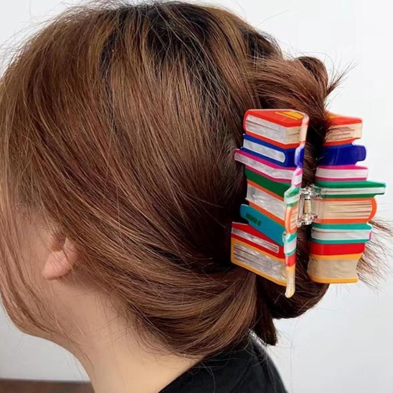 2 counts Book Hair Claw Clips Back To School Hair Clips for Thin Hair Funny Teacher Hair Jaw Barrettes Cute Hair Accessories for Women Book Lovers Teachers Appreaction Present