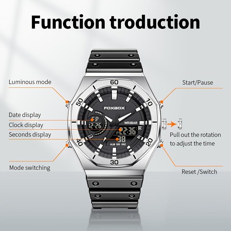 1Pc Men's Watch, Waterproof Double Screen Watch, Men's LED Alarm Clock Watch, Sports Watch, Ideal for Gifts