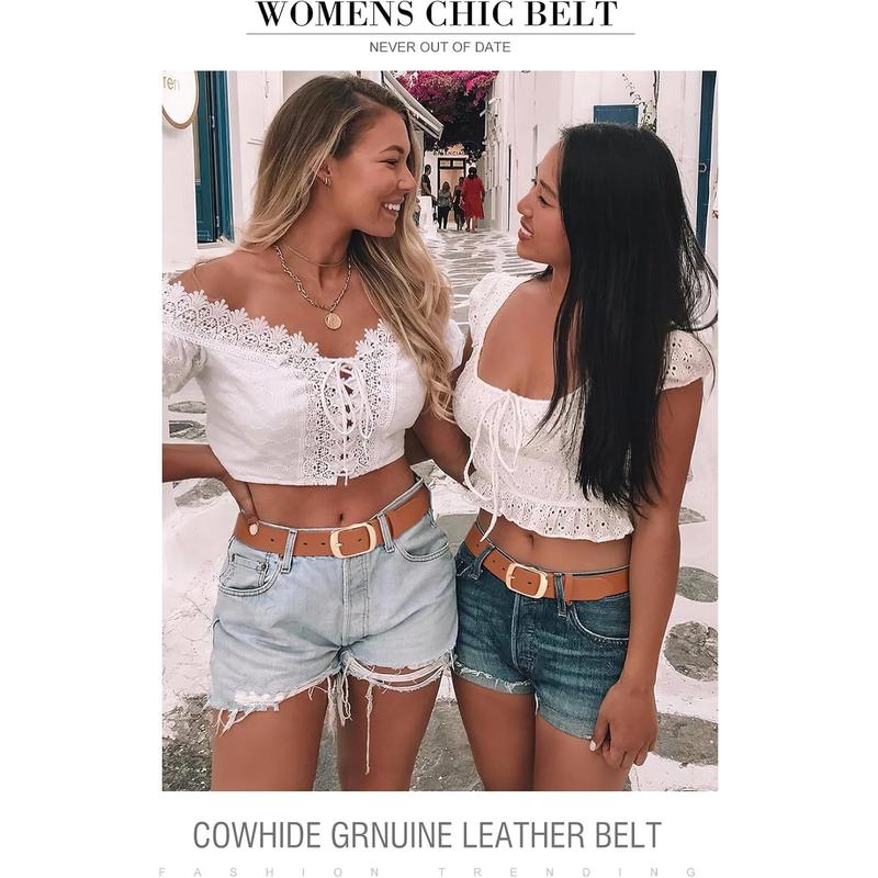 2 Packs Women Leather Belts for Jeans Fashion Leather Ladies Waist Belt