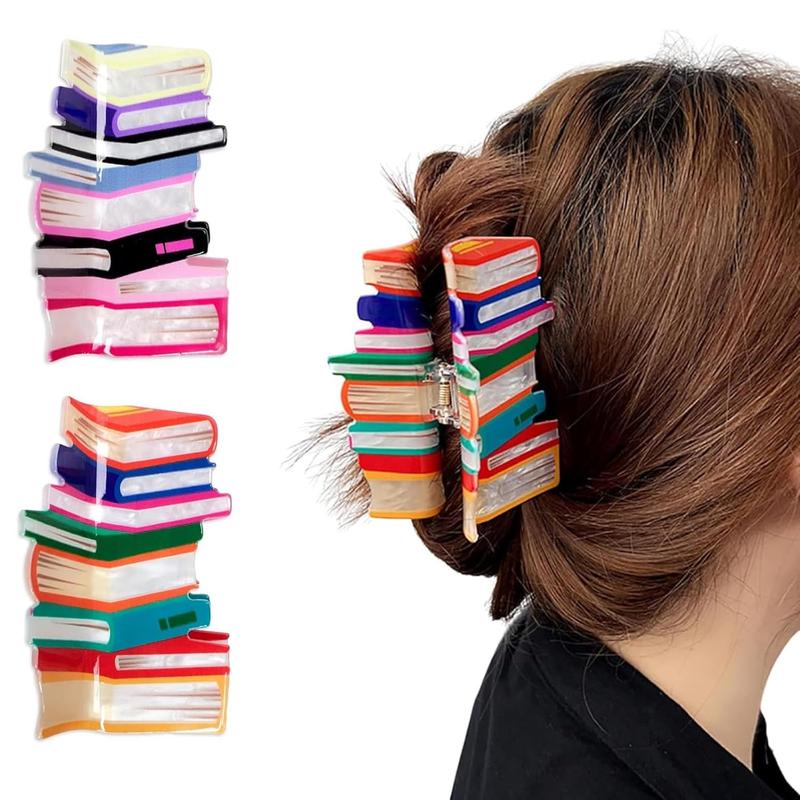 2 counts Book Hair Claw Clips Back To School Hair Clips for Thin Hair Funny Teacher Hair Jaw Barrettes Cute Hair Accessories for Women Book Lovers Teachers Appreaction Present