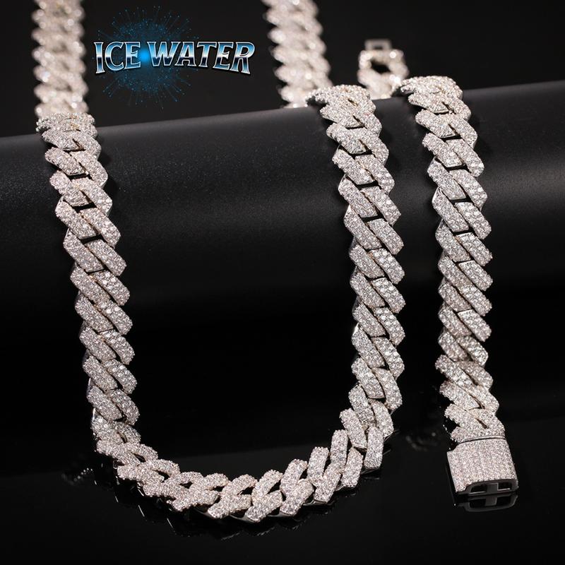 ICE WATER Iced Out 14mm Cuban Link Chain Necklace With Box Clasp For Men And Women ,Thick Miami Link Chains Hip Hop Jewelry