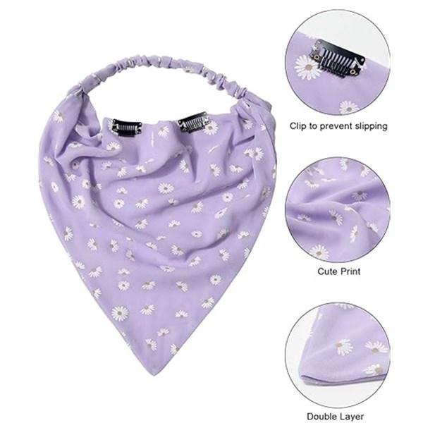 3PCS Set Floral Printed Elastic Hair Scarf Headband Chiffon Head Kerchief Headband Floral Hair Scarves Hair Clips Hair Bandanas