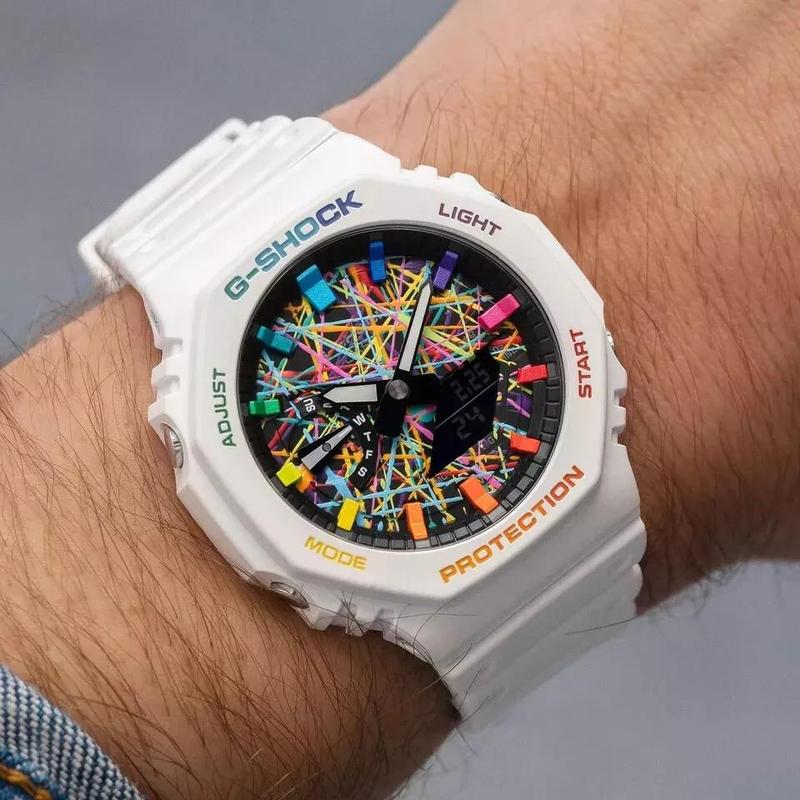 G-SHOCK GA2100 White Freak Rainbow Quartz Digital Men's Watch Fashion for Casual Wear Fashion