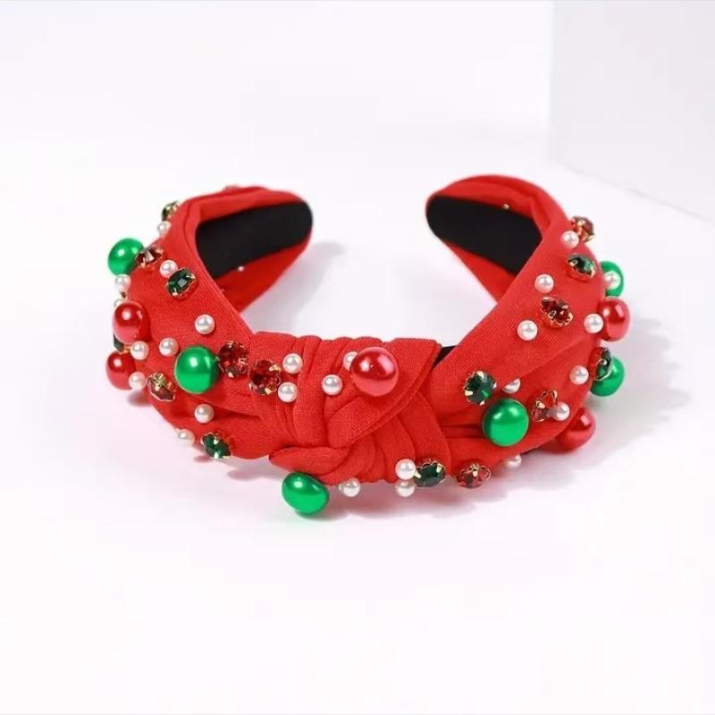 Christmas Themed Headband, 1 Count Rhinestone & Faux Pearl Decorated Headband, Fashionable Hair Accessories for Women & Girls