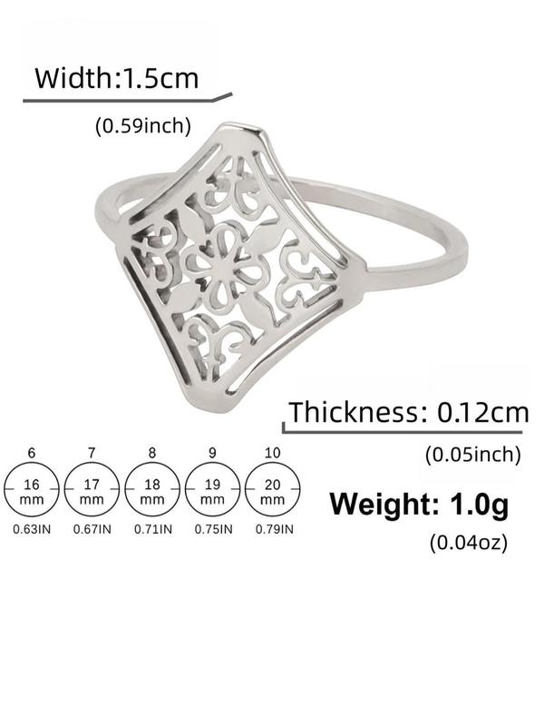 Vintage Hollow out Flower Design Stainless Steel Ring, Elegant Matching Jewelry for Women, Trendy Accessories for Party and Daily Life